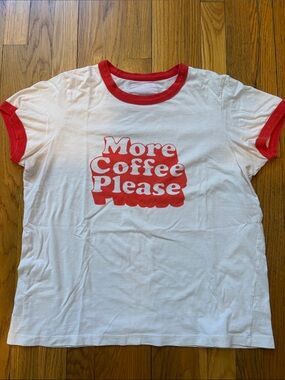 Ban.do More Coffee Please White & Red Ringer Graphic Tee Size S